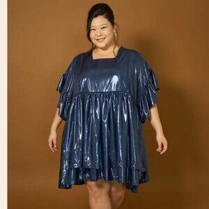 SOLD TAMARA MALAS NWT Sample Dolly Dress Metallic Ink Metal Blue Size 26/28